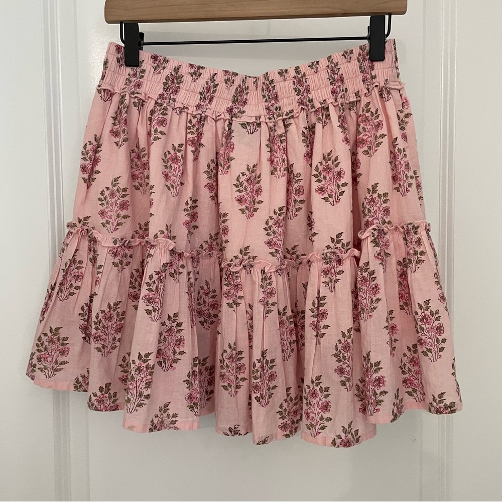 Madison Mathews Pink Tiered Ruffle Skirt Cottagecore coastal. 21 - Picture 6 of 7